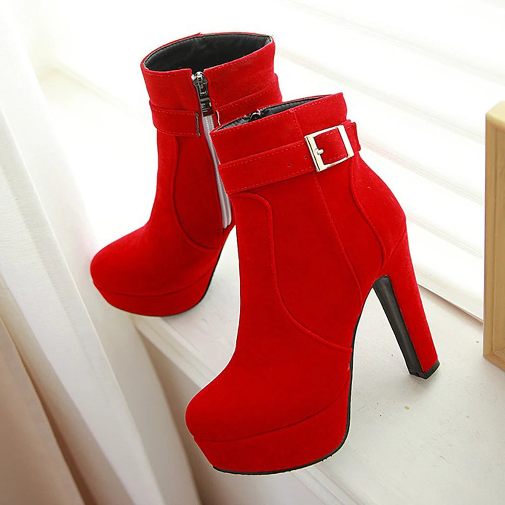 ANNYMOLI Extreme High Heel Ankle Boots Women Boots Platform Spike Heel Shoes Zip Buckle Short Boots Ladies Autumn Winter Red 43