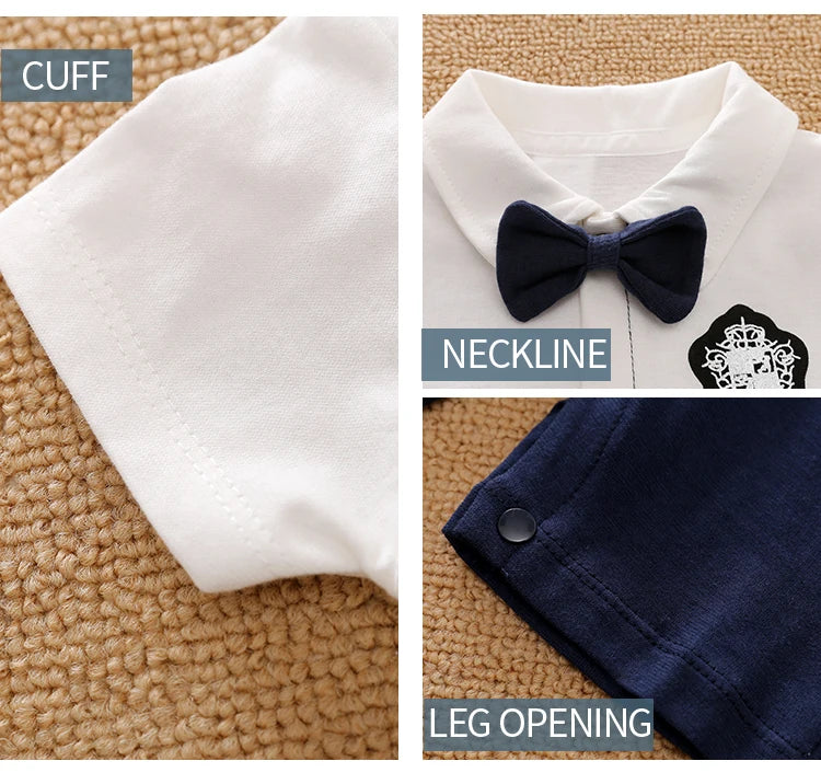 Newborn baby summer gentleman's short-sleeved cotton soft and comfortable one-piece suit Newborn baby summer gentleman's short-s