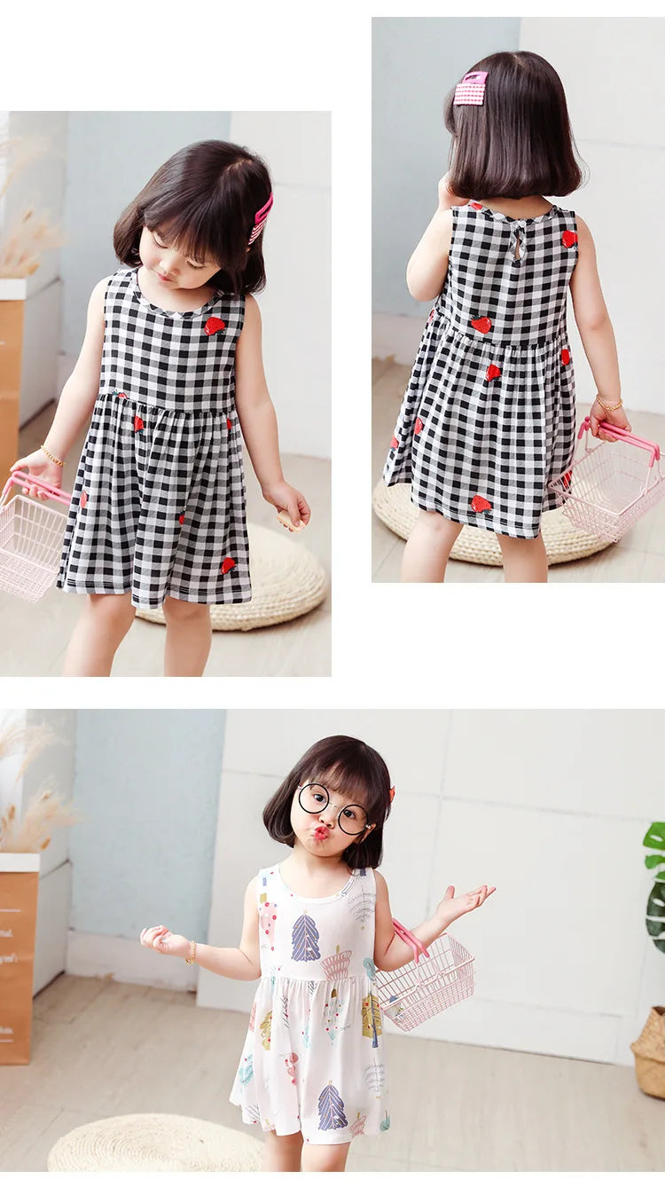 Girls Casual Dresses Flower Printing Sleeveless Casual Dress Toddler Clothes Flower Girl Dresses 2 To 8 Years