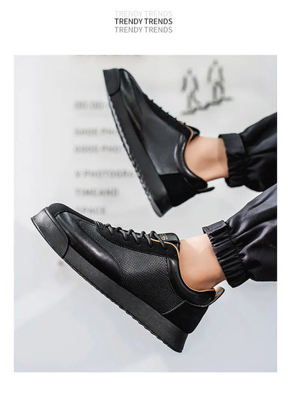 Mens Unique Skate Shoes Platform Comfort Black Casual Sneakers All-Match Thick Sole Design for Urban Street Style Versatile Wear