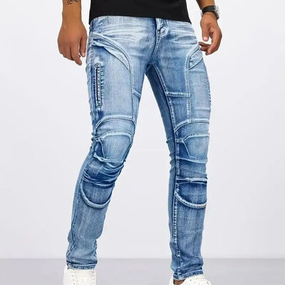 New Distressed Men Jeans Denim Holes Skinny Vintage Wash Solid Pencil Pants 2024 Ankle Length Sheath Punk Style Pockets Slim