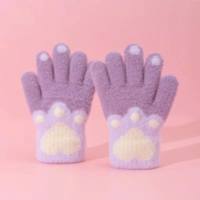 1 Pair Cute Furry Kitten Glove for Kids Boy Girl Fashion Cartoon Cat Paw Children Glove Autumn Winter Thicken Plush Glove