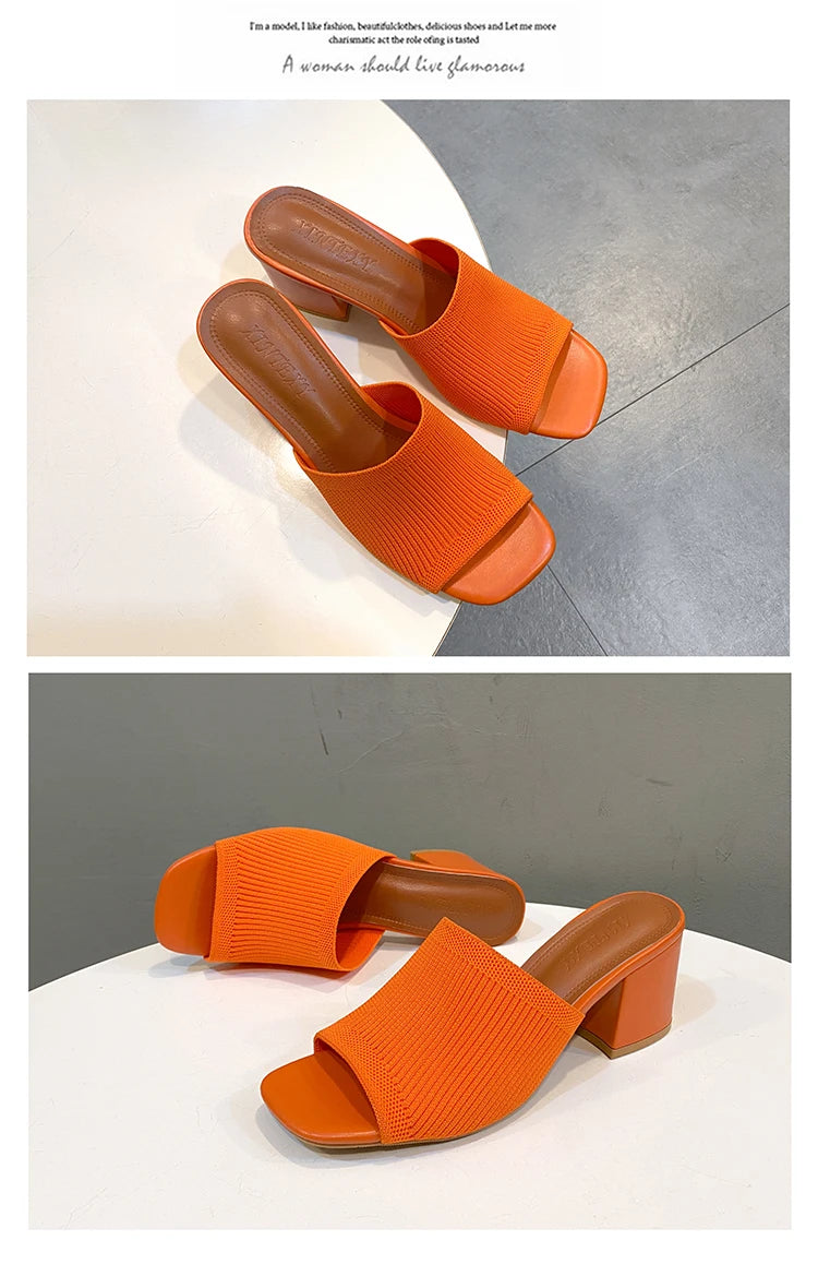 Women Sandals Slippers Luxury Summer Outdoor Casual Women Shoes Open Toe Soft High Heels Slides Black Mules Sandals Size 42