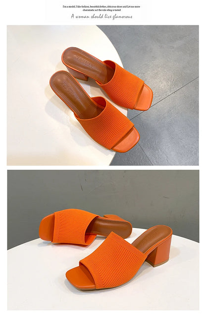 Women Sandals Slippers Luxury Summer Outdoor Casual Women Shoes Open Toe Soft High Heels Slides Black Mules Sandals Size 42