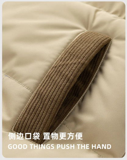 Men's New Winter Cotton Jacket: Fleece-Lined, Thickened for Warmth, with Removable Hood and Stand-Up Collar for Cold Resistance
