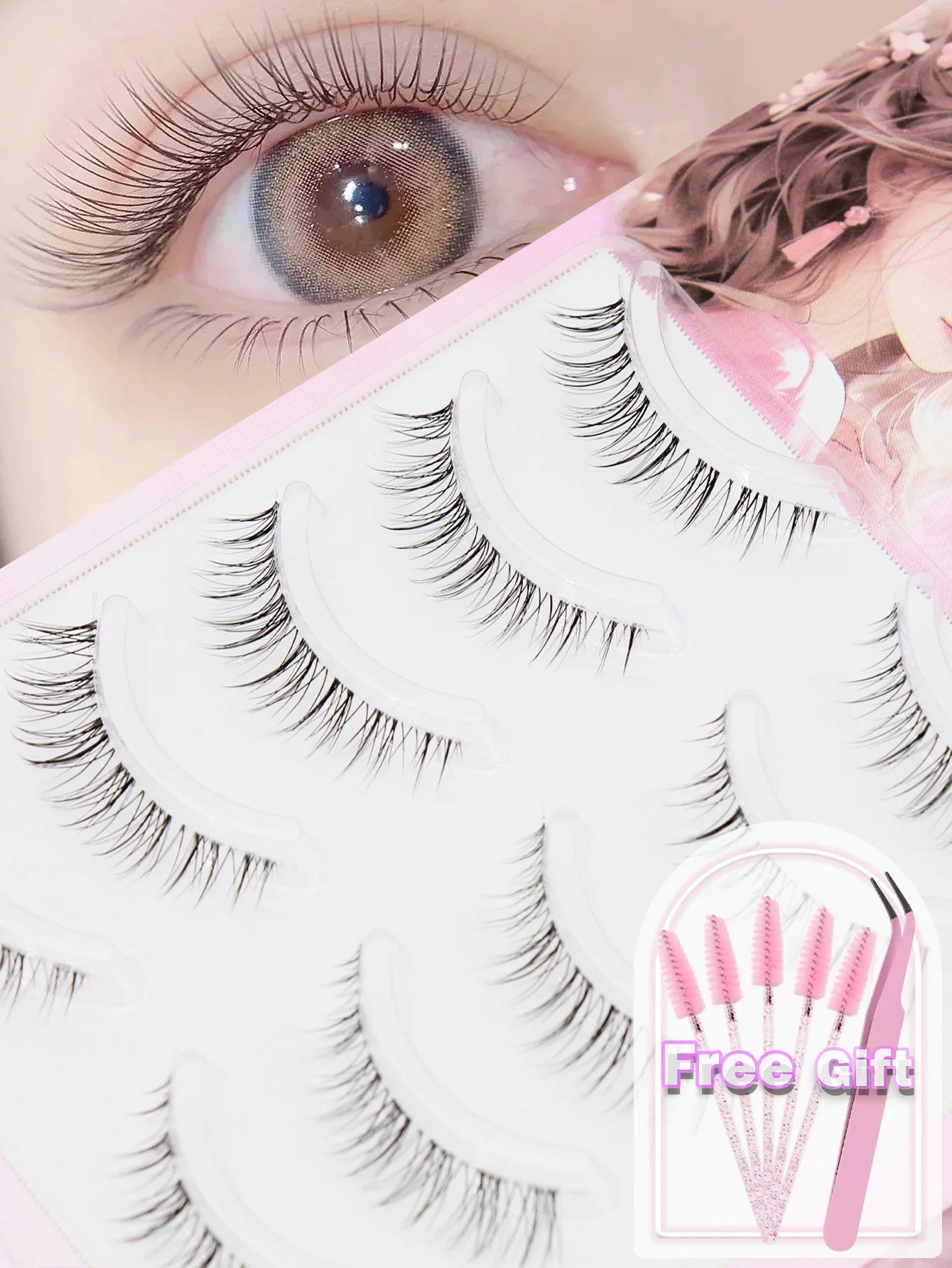 C curl 5Pairs brown style Eyelash Extension Winged Individual Lashes Natural Segmented Eyelash Bundles Makeup Tools