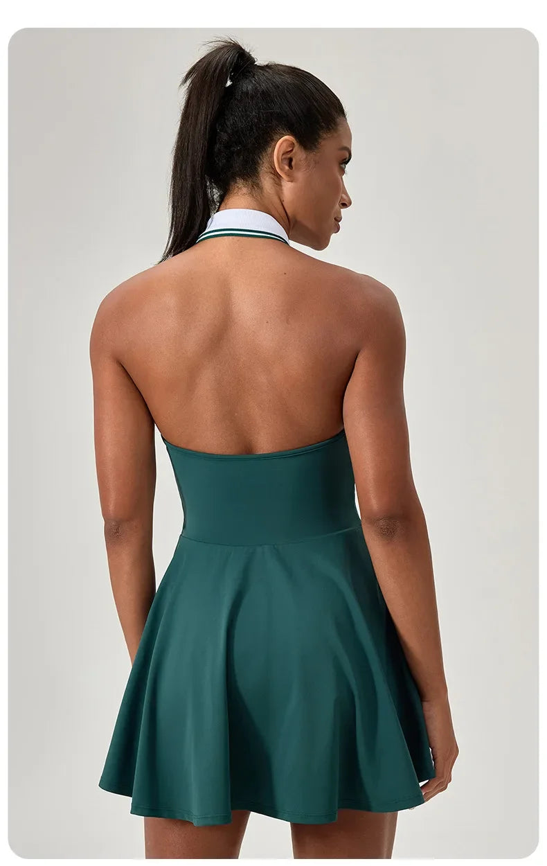 Summer Dress Vest Deep V Hanging Neck Sexy Dress for Women Contrasting Color Lapel Golf Skirt Outdoor Sports Gym Running