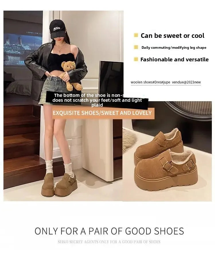 Women's Thick Bottomed Slip-On Flats Fleece Lined Cotton Shoes Spring Autumn Casual Comfortable Flat Heel Warmth Enhancing