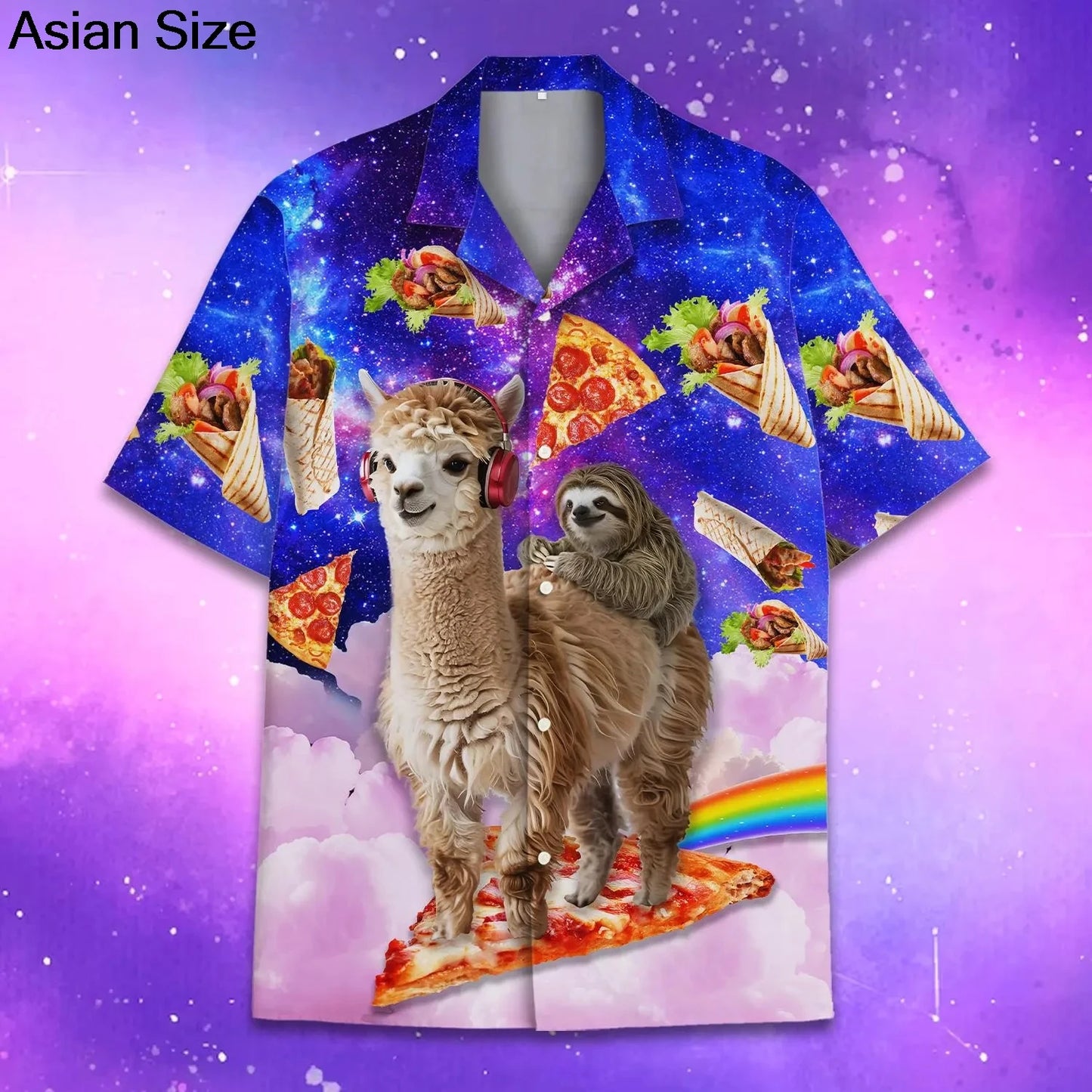 Funny Animal Pizza Hawaiian Shirts Men Women Youth  Music Raccoon Shirt Button Down Space Party Shirt 2025 Vacation Aloha Shirt