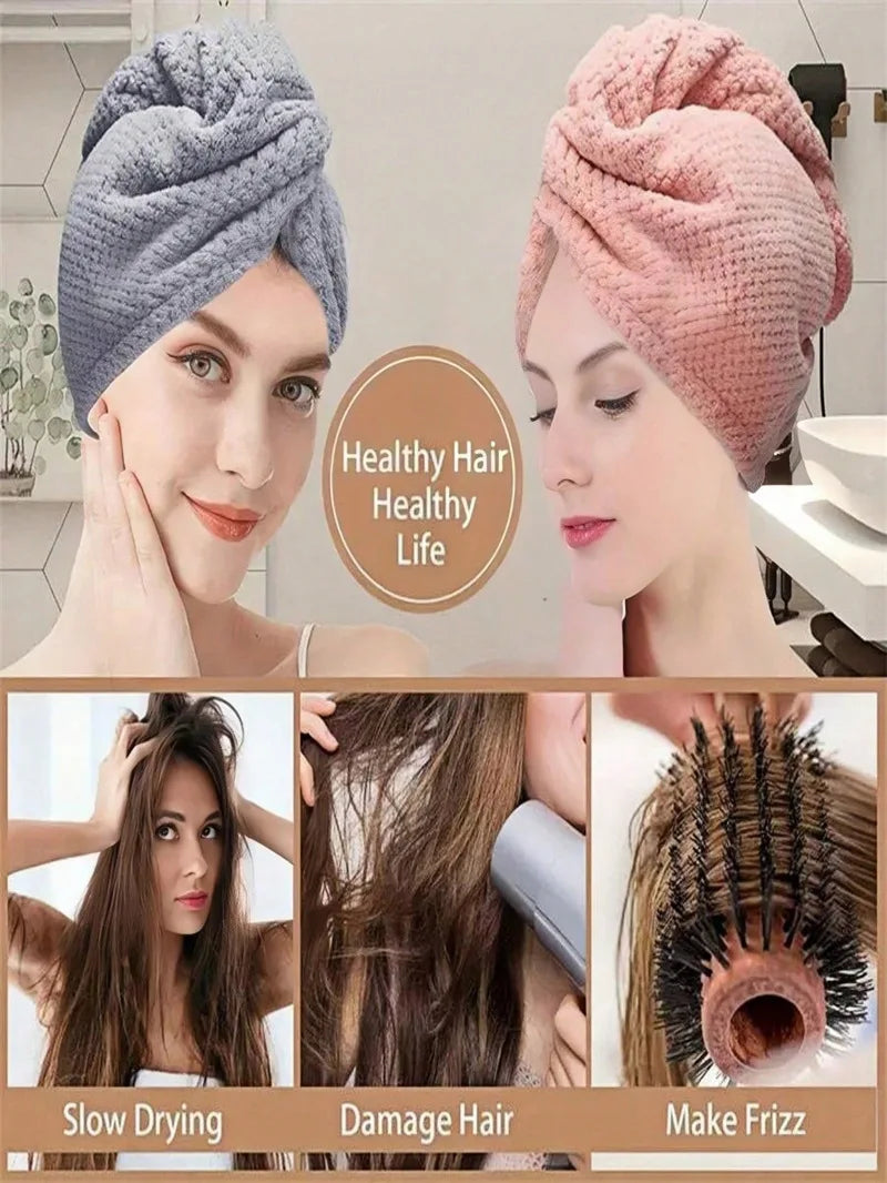 Solid color hair towel Textured dry hair cap 9.8 "X 25.5" absorbent hair towel wrap for button-down women