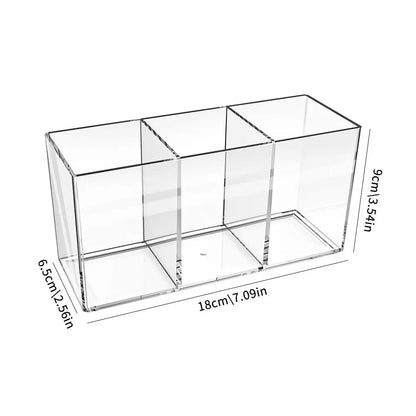 Transparent Acrylic Storage Box 3 Grid Makeup Box Desktop Organizer Makeup Brush Lipstick Rack Stationery Pen Storage Case
