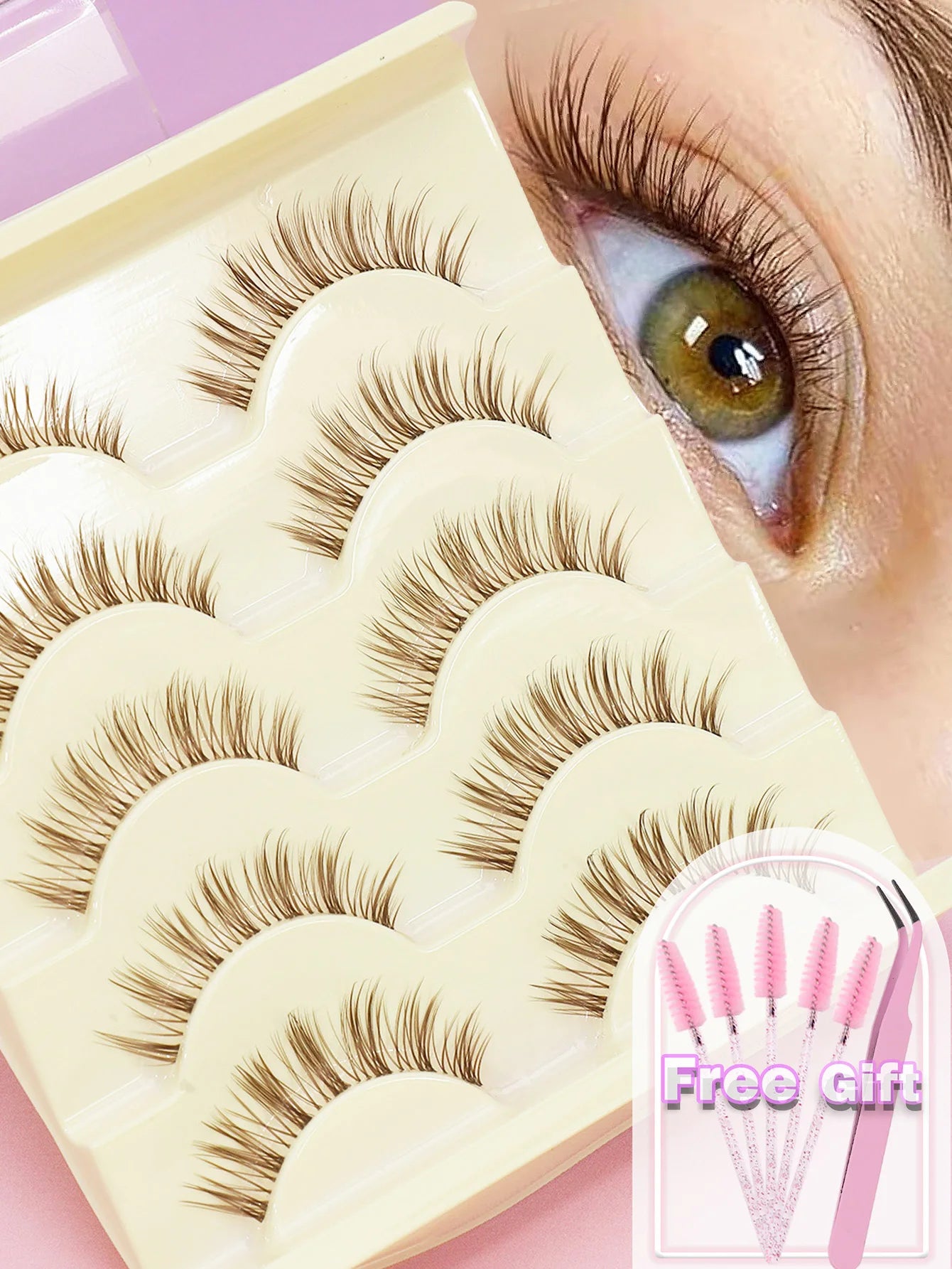 C curl 5Pairs brown style Eyelash Extension Winged Individual Lashes Natural Segmented Eyelash Bundles Makeup Tools