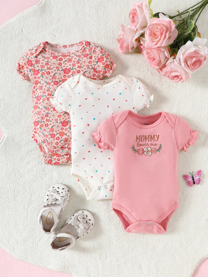 3PCS Infant Baby Cute Graphic One-piece Clothes For Boys And Girls, Newborn Pure Cotton Summer Romper newborn clothes