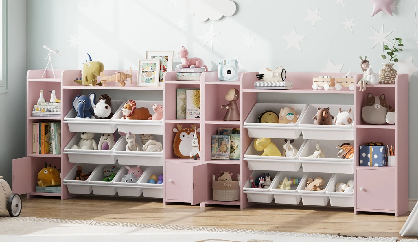 Getone Toy Storage Unit Children's Bookcase Toy Organiser Kids Storage with 8 Removable Boxes and Storage Shelves for Living Room Playroom Bedroom 138.8 x 29.6 x 94.3 cm