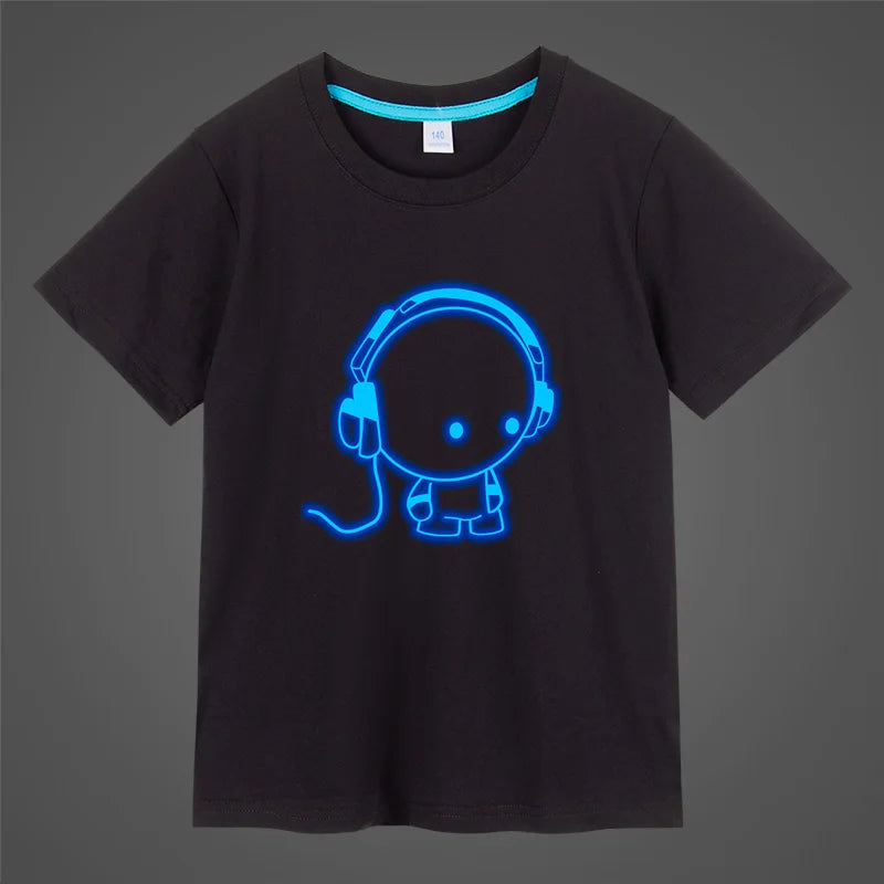 Boys Girls music Print Noctilucence Luminous T-shirts Summer men woman Kids Neon Party Club Night Light Punk Tops Tees