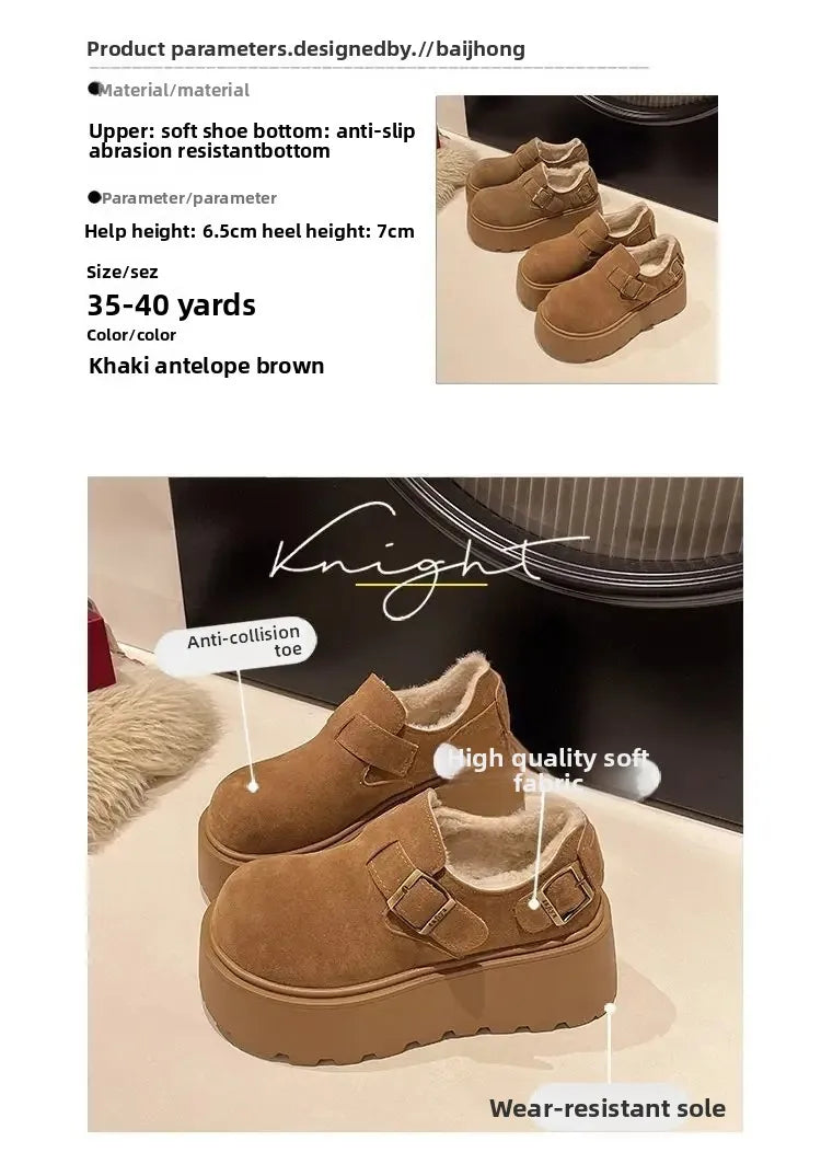 Women's Thick Bottomed Slip-On Flats Fleece Lined Cotton Shoes Spring Autumn Casual Comfortable Flat Heel Warmth Enhancing