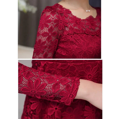 Women blusas blusa longa camisa feminina vintage long sleeve lace blouse plissado topo chemise femme Plus Size S-5XL