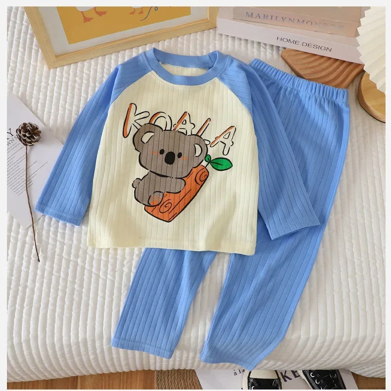 New Baby Boys Girls Warm Pajamas Kids Cute Cartoon Animal O-neck T-Shirt Tops + Pants Pyjamas Autumn Underwear Clothing Sets