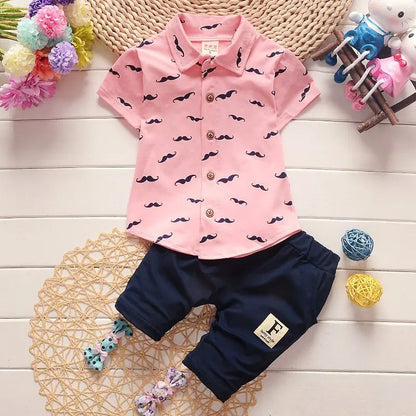 Summer New Cute Boy Suit Children's Printed Short-Sleeved Printed Shirt + shorts Suit Children's Cotton Cute Baby Clothes