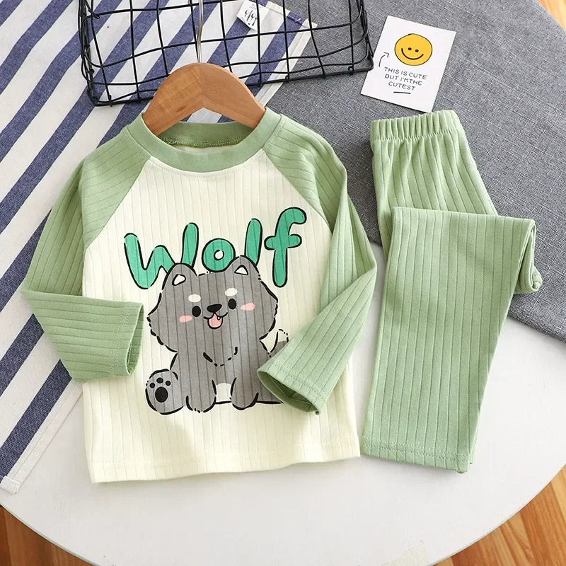 New Baby Boys Girls Warm Pajamas Kids Cute Cartoon Animal O-neck T-Shirt Tops + Pants Pyjamas Autumn Underwear Clothing Sets