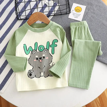 New Baby Boys Girls Warm Pajamas Kids Cute Cartoon Animal O-neck T-Shirt Tops + Pants Pyjamas Autumn Underwear Clothing Sets