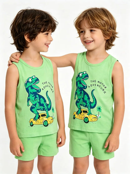 Summer Boys Clothing Sets Children's Sleeveless Cotton Clothes Kids Vest+Shorts 2pcs Boys Outfits Sportwear Cartoon Baby Sets