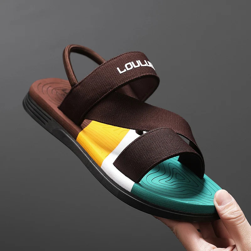 Men's Sandals, Solid Color Blocked Open Toe Breathable Slippers, Comfortable, Non-slip, Durable, Casual Shoes