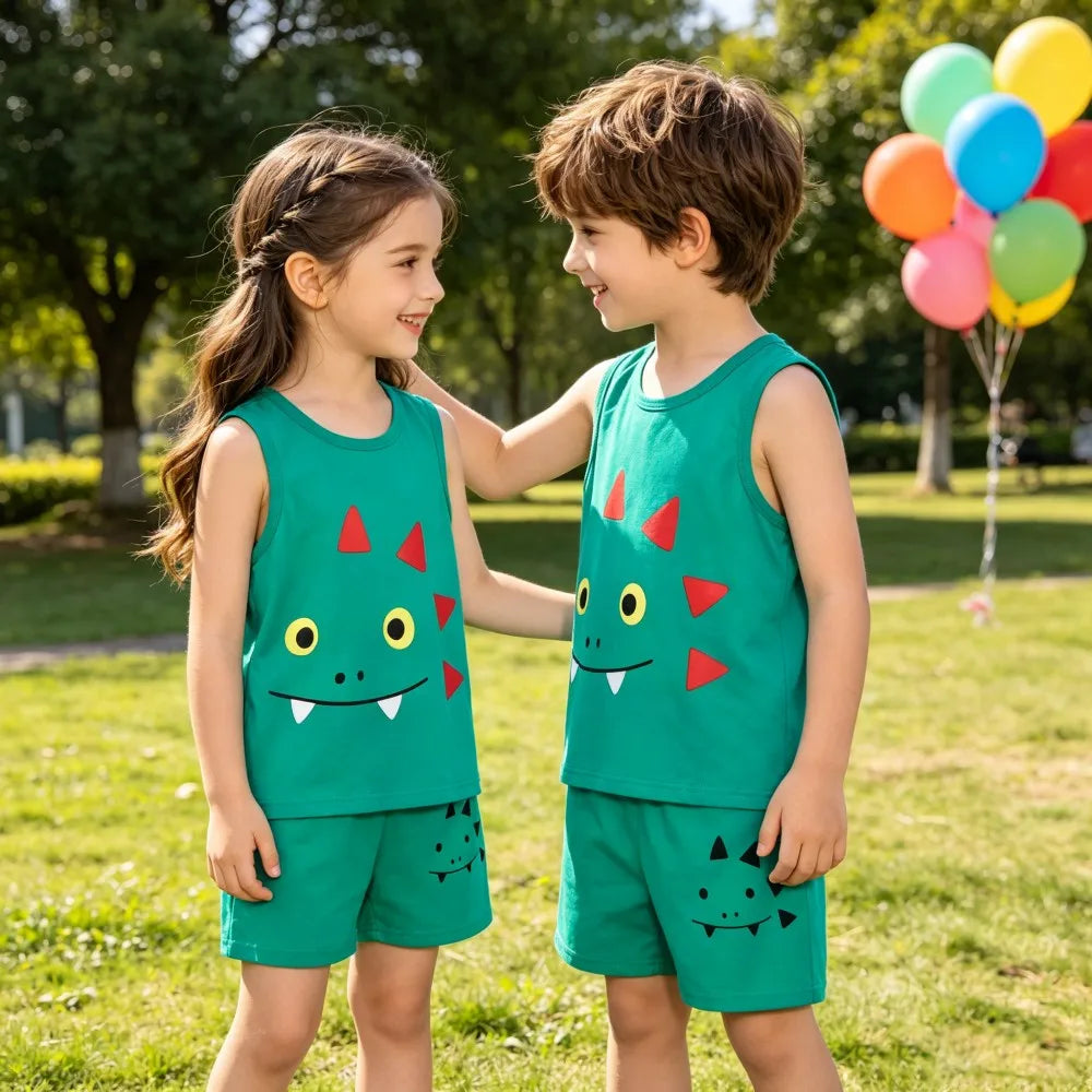 Summer Boys Clothing Sets Children's Sleeveless Cotton Clothes Kids Vest+Shorts 2pcs Boys Outfits Sportwear Cartoon Baby Sets