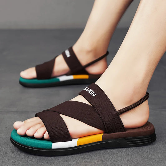 Men's Sandals, Solid Color Blocked Open Toe Breathable Slippers, Comfortable, Non-slip, Durable, Casual Shoes
