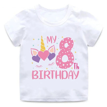 My 1 2 3 4 5 6 7 8 9 Th Years Birthday Unicorn Print Cute Girls Clothes Summer Short Sleeve Kids T Shirt Baby Customize T-Shirts