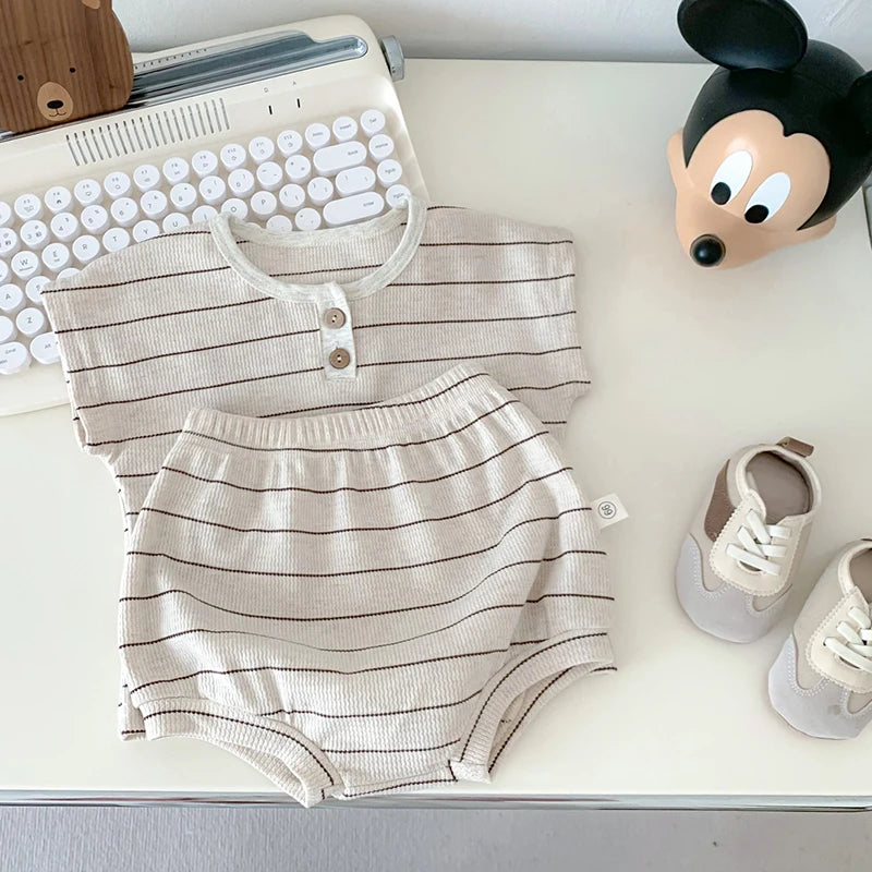 Summer Baby Girls Clothes Set Stripe Boys Infant Clothing Set Top PP Shorts Suit 2PCS Outfits Toddler Baby's Leisure Sports Set