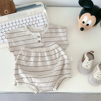 Summer Baby Girls Clothes Set Stripe Boys Infant Clothing Set Top PP Shorts Suit 2PCS Outfits Toddler Baby's Leisure Sports Set