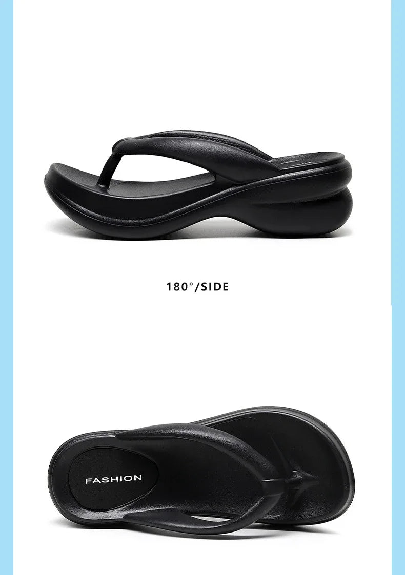 Summer 6CM Women Fashion High Heeled Slippers Female Indoor Casual Wedges Flip Flops Girls Outdoor Beach Thick Platform Sandals