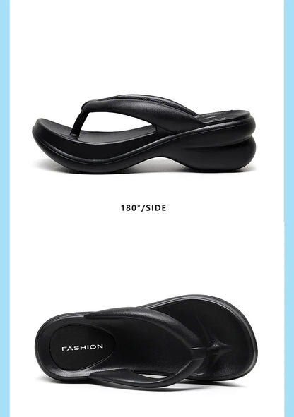 Summer 6CM Women Fashion High Heeled Slippers Female Indoor Casual Wedges Flip Flops Girls Outdoor Beach Thick Platform Sandals