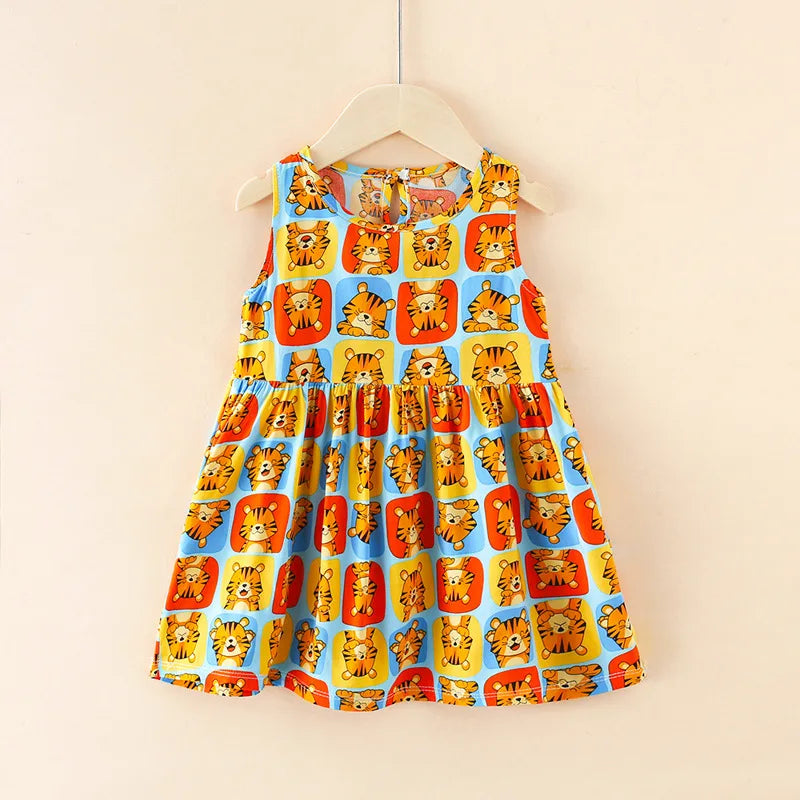 Girls Casual Dresses Flower Printing Sleeveless Casual Dress Toddler Clothes Flower Girl Dresses 2 To 8 Years