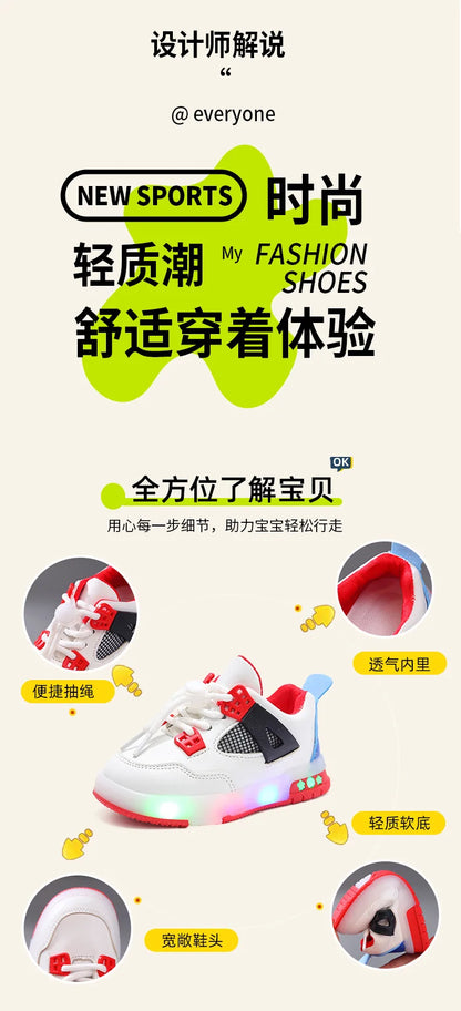 New Kid Shoes Fashion Versatile Comfort Boys Sneakers Breathable Non Slip Simple Casual Shoe LED Lightweight Classic Girls Shoe