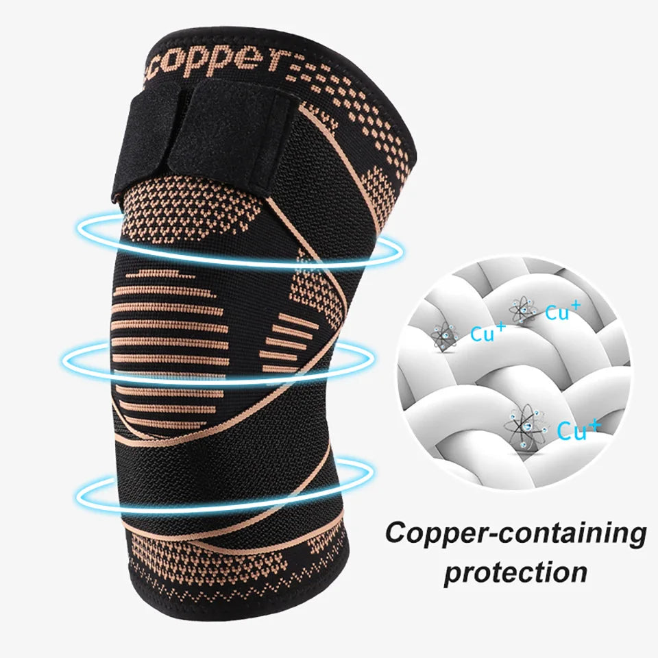 GOBYGO Sports Copper Ion Strap Knee Pads Fitness Jump Rope Basketball Running Gear Non-slip Knitted Nylon Knee Pads Men Women