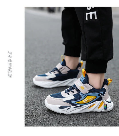 Kid Sneakers Sport Shoes for Boys Fashion Leather Children Breathable Mesh Comfort Shoes Casual Walking Outdoor Running Shoes