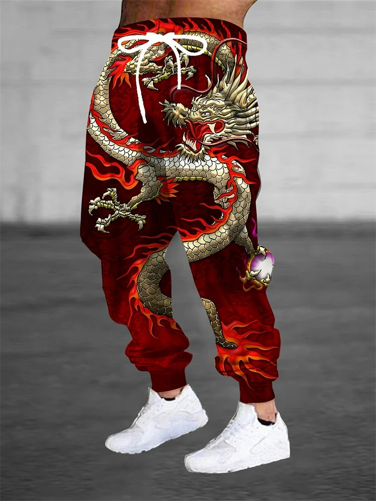 New Men's 3D Dragon Print Jogging Drawstring Pocket Casual Sportswear Pants Fashionable Men's Loose And Elastic Casual Pants