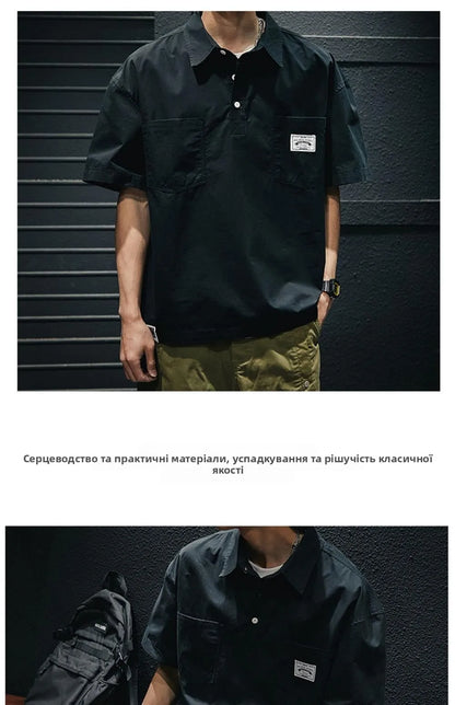 American Retro Men's  irt Summer Loose Workwear ort Sve T-irt Simple Sle Youth Trend ket Design Flat Iron