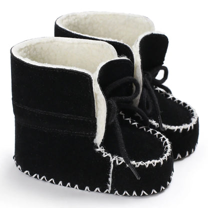 New baby snow boots, comfortable plush warm shoes for male babies, soft and non slip walking shoes for 0-1 year olds