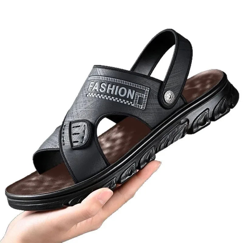Men's Summer Thickened Anti-slip Wear-resistant Breathable Beach Sandals Driving Beachside Slip-On PVC Material Adult Footwear
