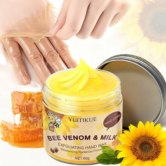 Bee Venom Milk Exfoliating Hand Wax Mask 60g - Gentle peel, moisturizes, whitens, and firms hands, painless