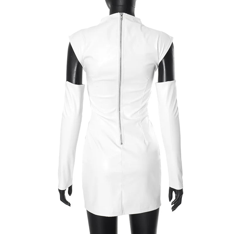 Talenza Women's Leather Vest Dress Sexy PU Leather Vest Short Dress Solid Gloves Pleated Sleeveless Street Y2k Party Club Dress