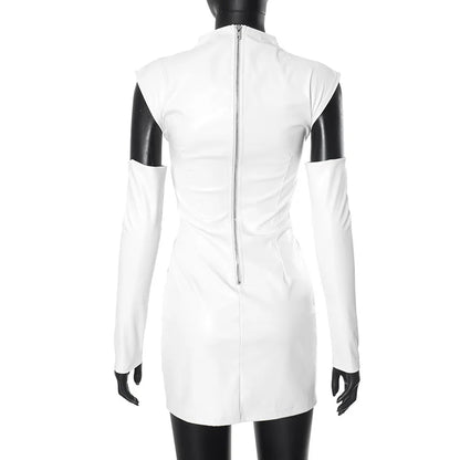 Talenza Women's Leather Vest Dress Sexy PU Leather Vest Short Dress Solid Gloves Pleated Sleeveless Street Y2k Party Club Dress