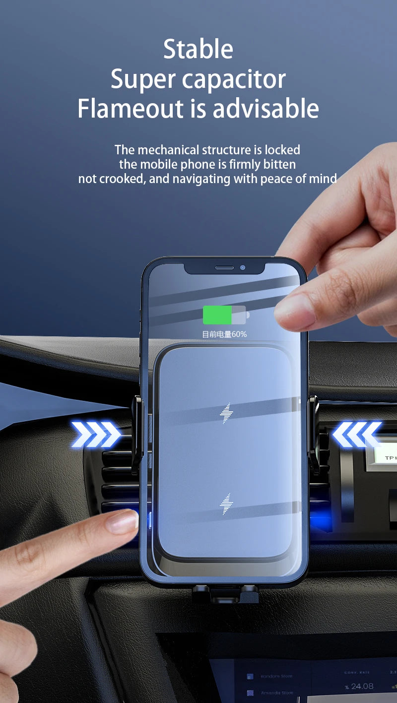 Wireless Car Charger Stand Automatic Fast Charging Station For iPhone 15 14 13 12 Samsung Z Flip Fold Xiaomi Phone Holder Mount