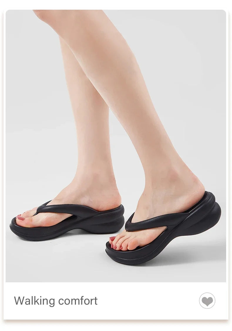 Summer 6CM Women Fashion High Heeled Slippers Female Indoor Casual Wedges Flip Flops Girls Outdoor Beach Thick Platform Sandals