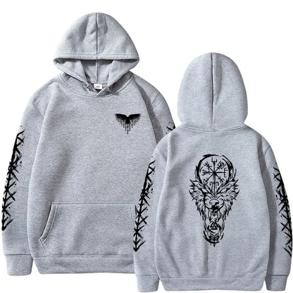 2025 Fashion Ancient Nordic Crow Wolf Men Women Hooded Sweatshirt Autumn Winter Daily Outdoor Vacation Casual Warm Sportswear