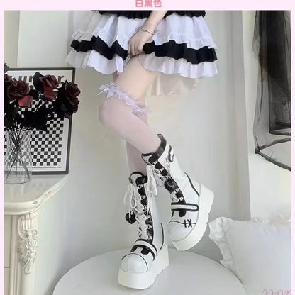 New Gothic Platform Shoes Women's Boots Vampire Role Play Womens Mid-calf Boots Lace Up Wedges Punk Style Botines Para Mujeres
