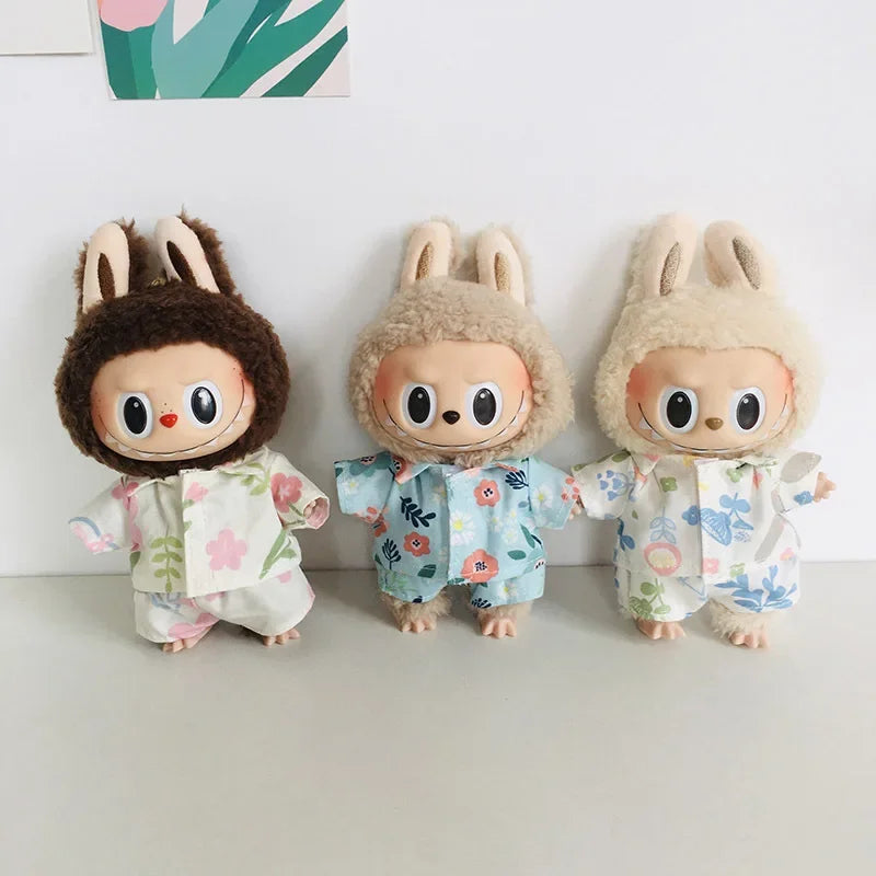 For 15/17cm 3.0 labubu doll cothes Swimsuit Beach skirt beach striped floral shirt shorts For ropa labubu outfit Decorations